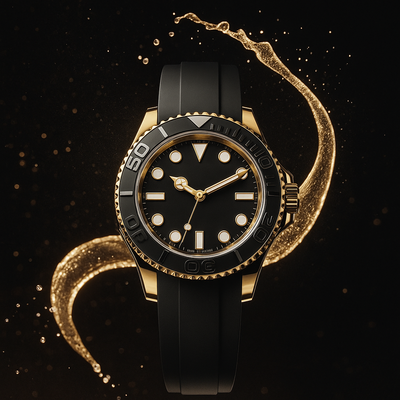 Yacht-Master 42 | Luxury Men’s Watch Inspired Design | Yellow Gold Case, Black Dial, Oysterflex Strap | Premium Replica 42mm