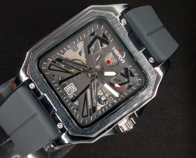 HERI Skeleton Men’s Watch – Square Stainless Steel Luxury with Rubber Strap
