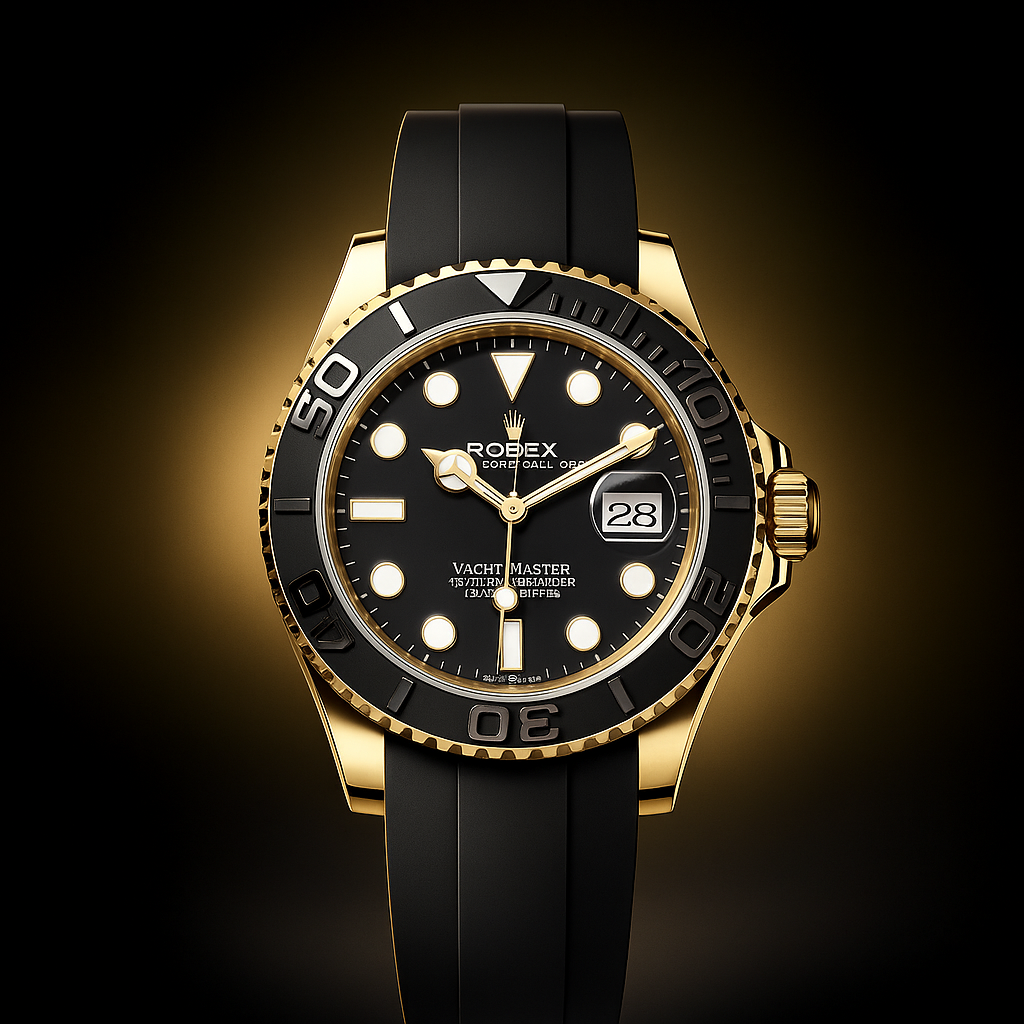 Yacht-Master 42 | Luxury Men’s Watch Inspired Design | Yellow Gold Case, Black Dial, Oysterflex Strap | Premium Replica 42mm