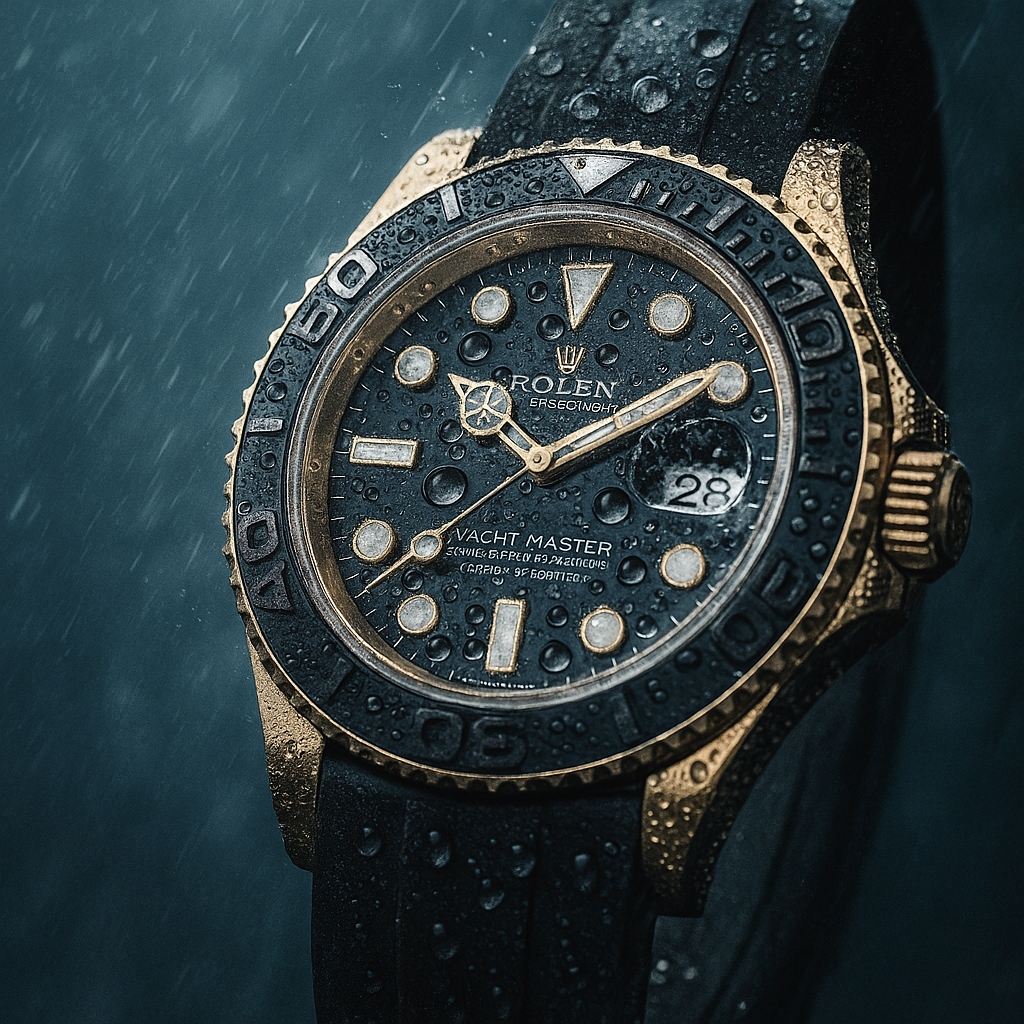 Yacht-Master 42 | Luxury Men’s Watch Inspired Design | Yellow Gold Case, Black Dial, Oysterflex Strap | Premium Replica 42mm