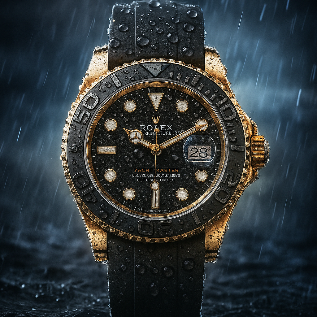 Yacht-Master 42 | Luxury Men’s Watch Inspired Design | Yellow Gold Case, Black Dial, Oysterflex Strap | Premium Replica 42mm