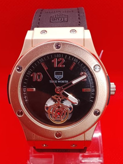 True Worth Rose Gold Men’s Watch – Luxury Sport Style with Black Dial