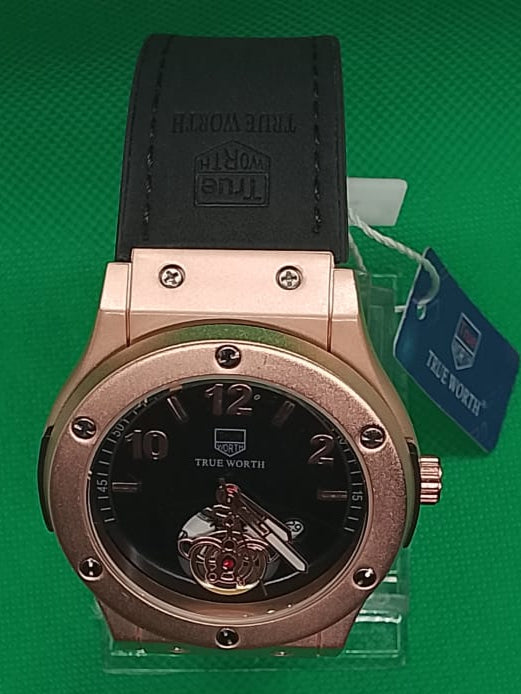 True Worth Rose Gold Men’s Watch – Luxury Sport Style with Black Dial