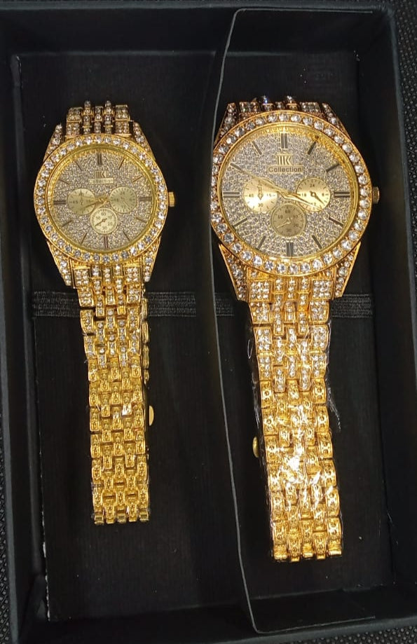 Luxury Couple Watches – Crystal Rose Gold His & Her Matching Set | Diamond Style Wristwatches